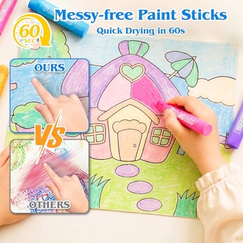 24 Colors Tempera Paint Sticks,Washable Paint Sticks For Kids,No-Toxic,No Mess,90s Quick Drying Art Supplies For Painting,Works Great On Paper,Wood,Glass,Ceramic,Canvas - 5