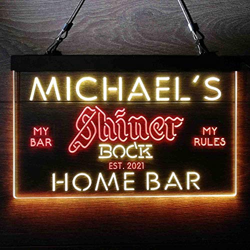 Personalized Shiners Bock Beer Custom My Home Bar Decor LED Neon Sign Man Cave Home Bar Light for Pub Recreation Wall Decor Gift Red + Yellow W16 x H12