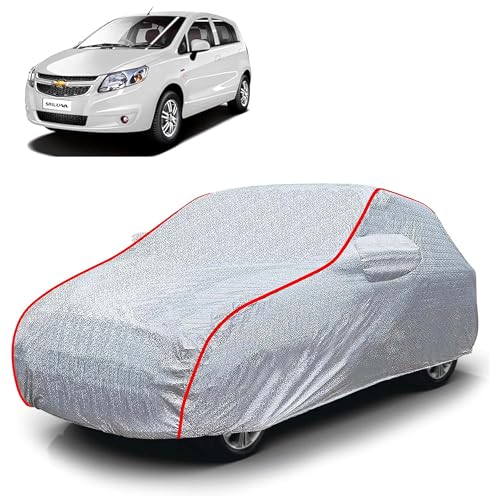 Image of Sulfar 100% Waterproof Car Body Cover Compatible with Mirror for Chevrolet UVA (Triple Stitched, Full Bottom Elastic, Magic Silver with Red Piping)