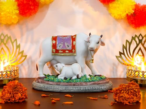 Estatua Kamdhenu Cow with Calf de Dios Hindú 6.7 in miniatura 4