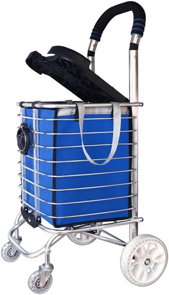 Trolleys, Carrito de Compras Ligero de Aleación de Aluminio de 4 Ruedas Grandes Plegable con Asiento y Portavasos para Escaleras miniatura 1