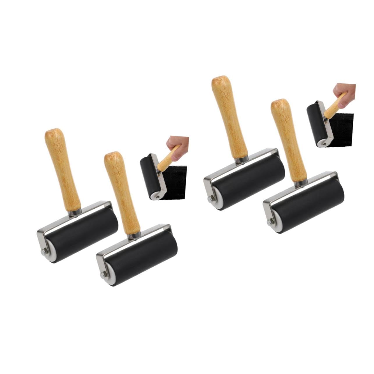 SHINEOFI 4 Stück Gummiwalzen Schwarz für Linoldruck und Stempeln Langlebige Druckwalze mit Flacher Oberfläche Komfortabler Griff für Druckgrafiken Handwerk und Tapeten