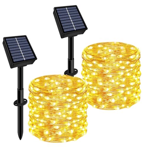 Solar String Lights Outdoor Waterproof 2 Pack Total 66ft 200LED 8 Modes Twinkle Lights Solar Fairy...