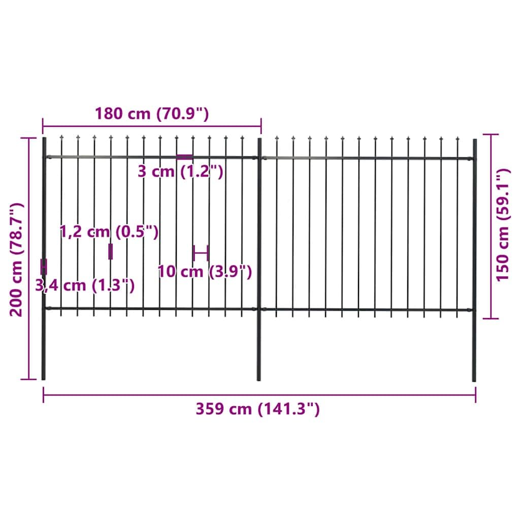 Gartenzaun aus pulverbeschichtetem Stahl mit 2 Zaunelementen und 3 Pfosten, 340 cm lang, moderner rechteckiger Sichtschutz für Terrasse, Vorgarten, Balkon, stabile Begrenzung und Sicherheit