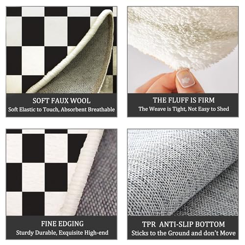Tapis de salon antidérapant et lavable en machine style damier - 6