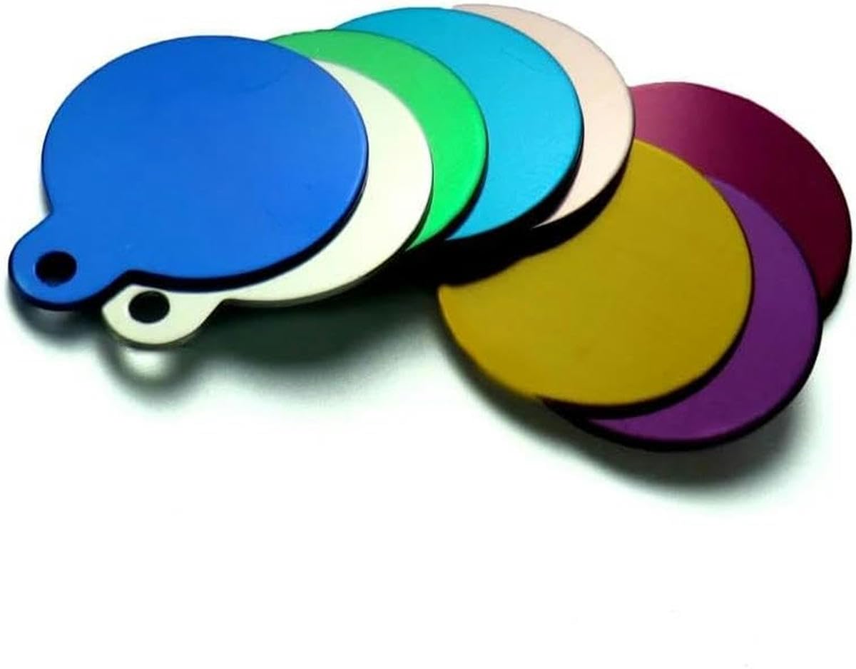 Lot de 100 étiquettes rondes en aluminium pour animaux de compagnie, personnalisables, pour identification de chien, en fourrure, vierges, avec nom et adresse, numéro de téléphone, gravées sur mesure