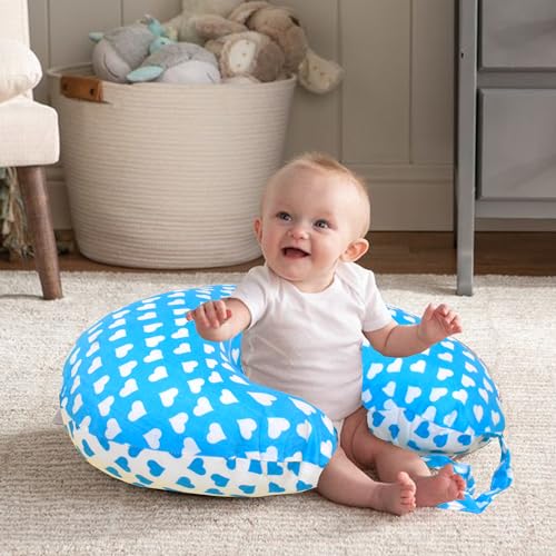 Image of VParents Feeding Pillow, Breast Feeding Pillows Vacuum Packed Cotton Nursing Pillow and Positioner, Breastfeeding, Bottle Feeding, Baby Support Rosy (Blue) 110486