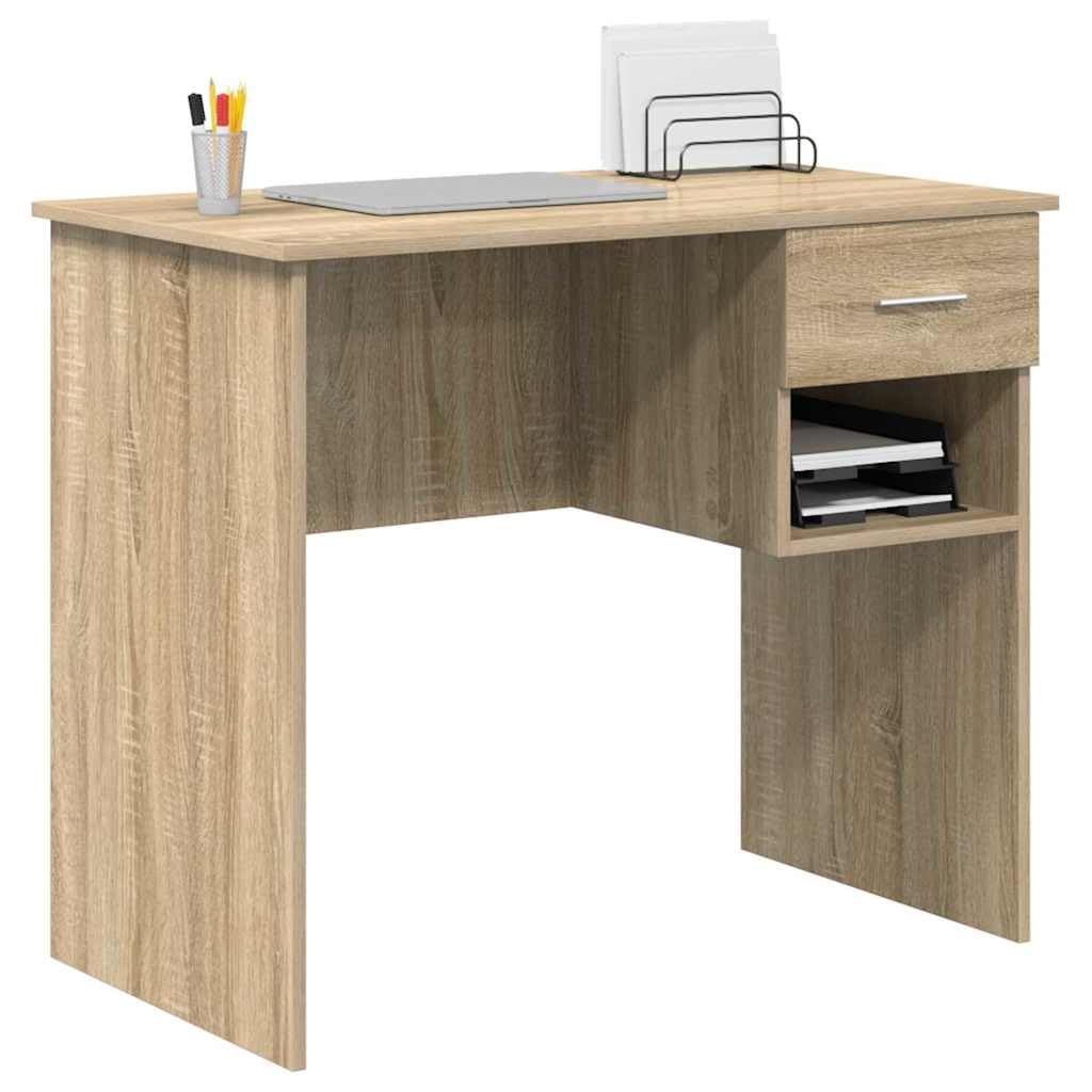 Scrivania Sonoma Rovere 90 x 49 x 75 cm con cassetto e scaffale, design moderno, struttura in legno resistente per ufficio, casa, gioco e camera da letto