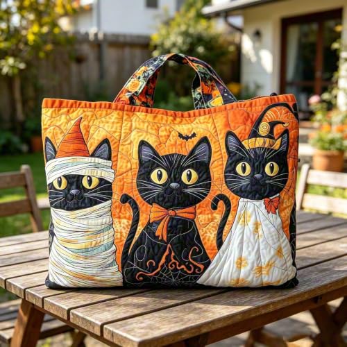 Halloween Quilted Overnight Bag Women Large Travel Tote Duffle Pumpkin Cat - image 6