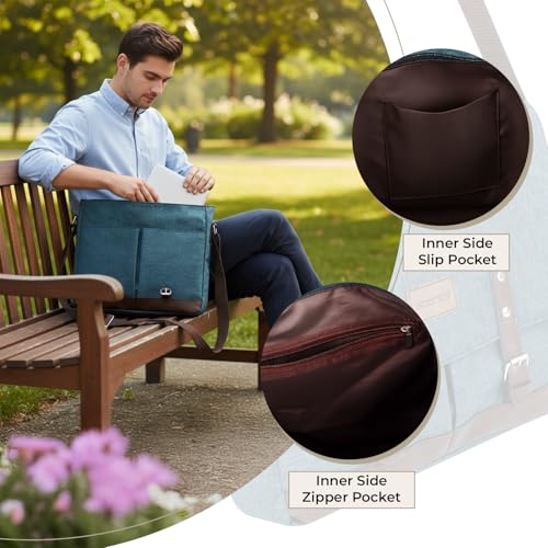 Image of Storite Laptop Messenger Bag for Men & Women - Water-Resistant Office Shoulder Bag with Multiple Pockets, Adjustable Strap & Leatherette Detailing (26 x 7.5 x 34 cm)