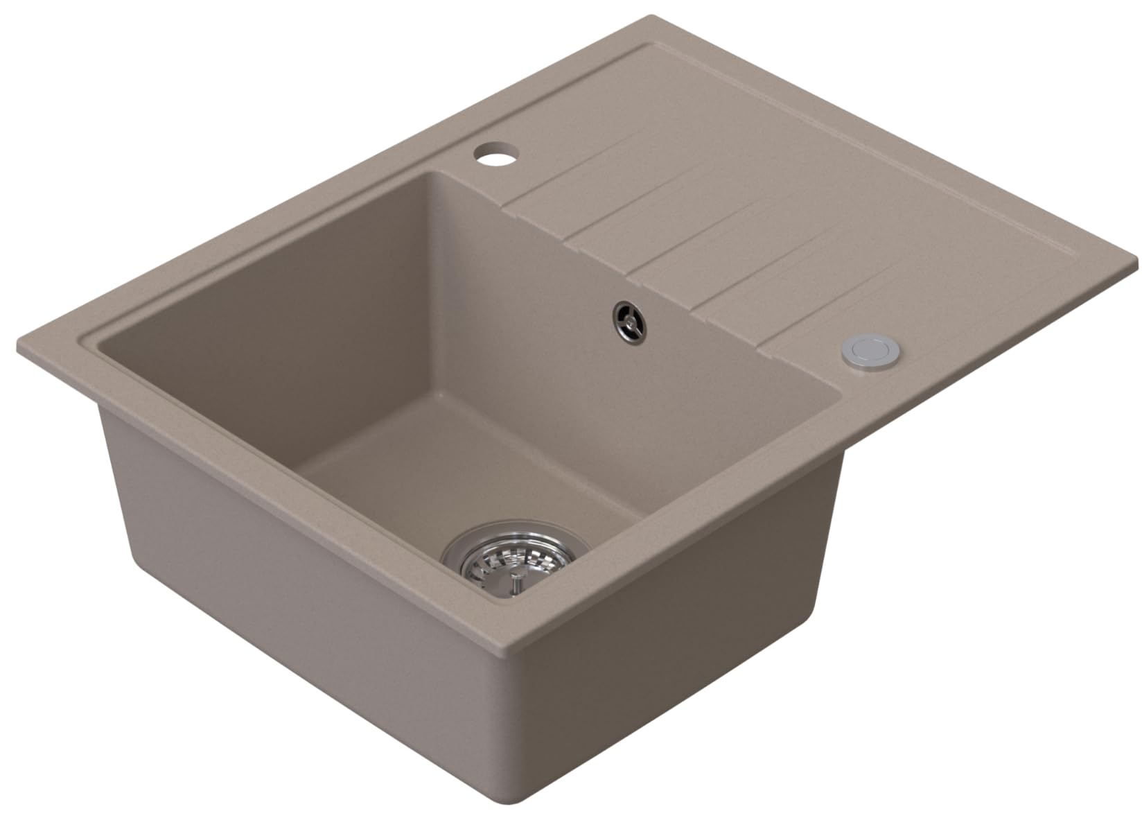 Fregadero AXION Una Cubeta Fregadero De Granito 65x50x20,5cm Beige, Fregadero De Cocina De Diseño Elegante Con Sifón, Escurridor, Fácil De Limpiar, Resistente A Los Arañazos