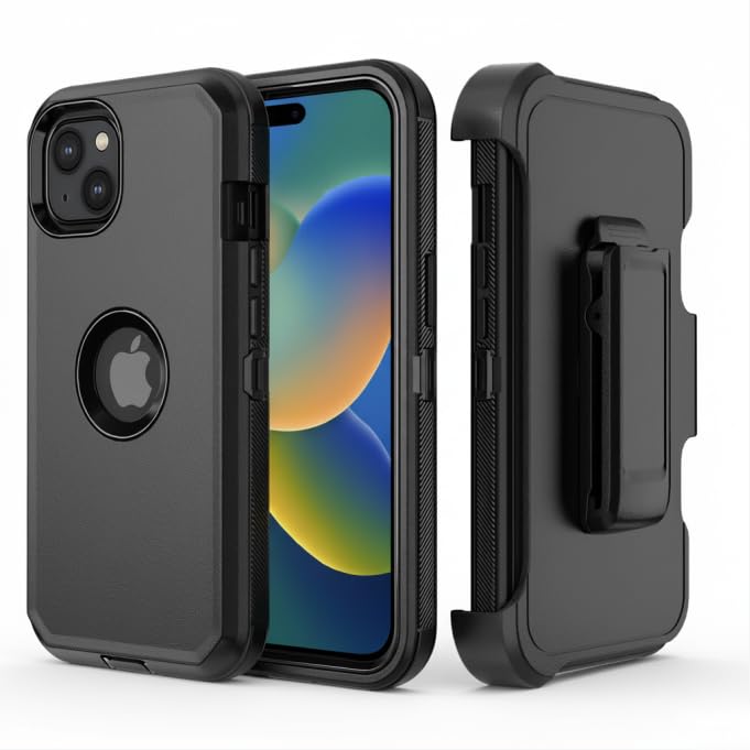 SHLLAR Phone Case for iPhone 15 Case Heavy Duty Hard Shockproof Armor Protector Case Cover with Belt Clip Holster for Apple iPhone 15 6.1 5G 2023 Phone Case (Black)