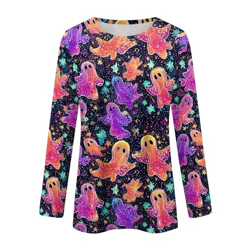 Halloween Shirts for Women Long Sleeve Plus Size Fashion Crewneck Comfortable Tshirts Halloween Costumes for Women