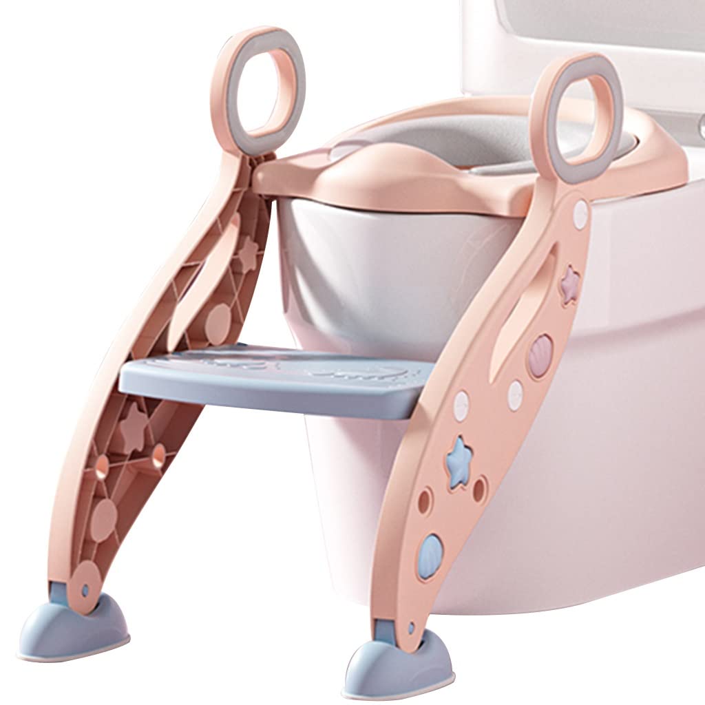 Potty with Ladder for Boys Adjustable Cute Stars Potty Training Toilet with Armrests Foldable Potty Chair with Splash