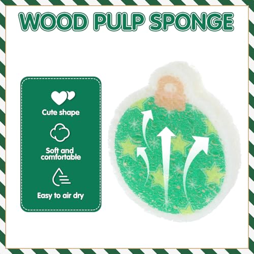 Image of Layhit 12 Pcs Christmas Dish Sponges Cute Kitchen Non Scratch Scrub Sink Sponges Wood Pulp Reusable Household Cleaning Cloth for Kitchen Dishes Furniture(Christmas Balls)