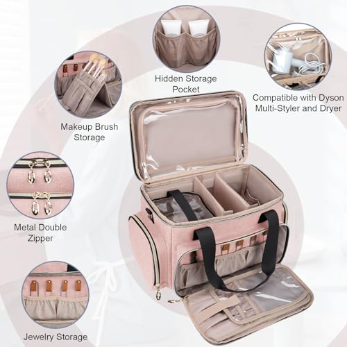 Image of GDNasist Large Makeup Bag, Portable Travel Makeup Bag Organizer | Cosmetic Travel Bag for Women Girls with 2 Removable Pouches & Detachable Dividers, Toiletry Bag for Makeup and Hair Supplies