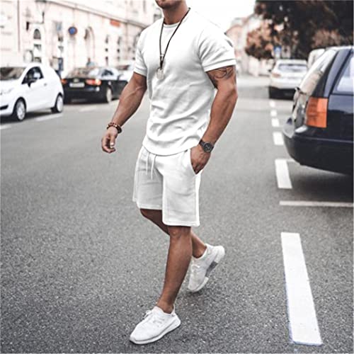 Survêtement décontracté coton homme rose L : ensemble short manches courtes