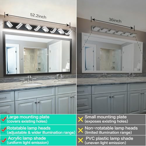 Image of SOLFART 52inch Black Vanity Lights Fixtures - 8 Lights LED Modern Acrylic Matte Black Vanity Lights Bathroom Wall Lighting Over Mirror