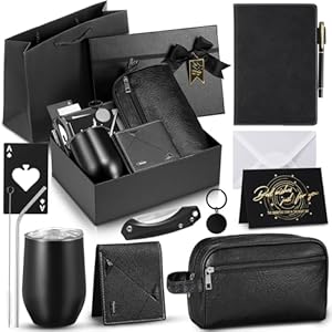 Mimorou 13 Pcs Birthday Gifts for Men Thank You Gift Baskets 12 oz Stainless Steel Tumbler Leather Toiletry Bag for Him Valentine Christmas for Dad, Boyfriend, Husband, Brother