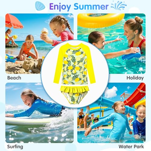 Image of Girls Rash Guard Swimsuit Long Sleeve Tankini Sets Two Pieces Bathing Suit Swimwear UPF 50+ Sun Protection