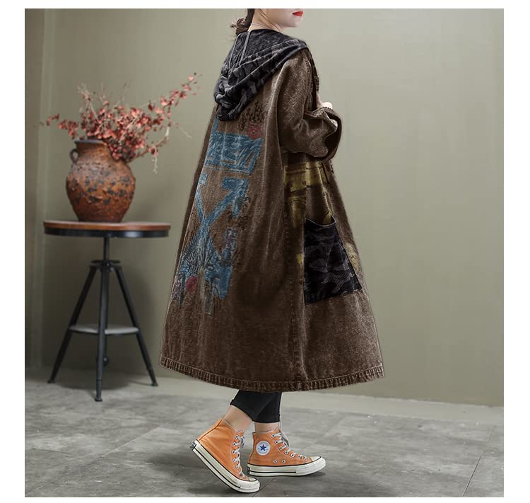 Women Fashion Loose Distressed Denim Trench Jacket Coat Casual Plus Size Jean Outerwear2