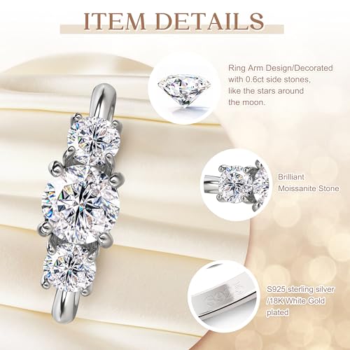 Moissanite Engagement Rings : Eternity Promise Ring 18K White Gold Plated S925 Sterling Silver Wedding Bands Bridal Rings Jewelry for Women Round Cut D Color VVS1 Clarity2