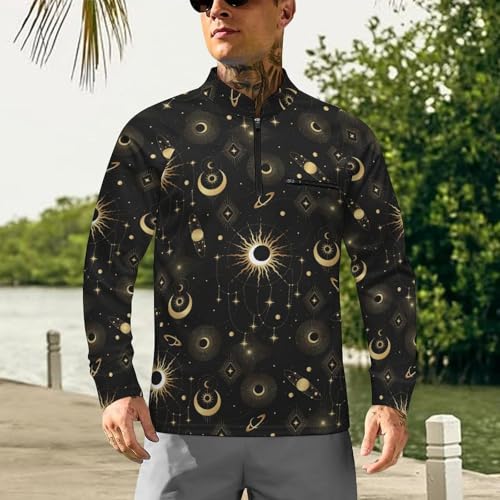 Gold Astrology Mystical Elements Men's Sun Protection Shirts UV SPF UPF 50+ Long Sleeve Rash Guard Lightweight2