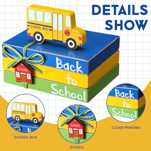 Image of Pinkunn 4 Pcs Back to School Table Decorations Wooden Bus Tray