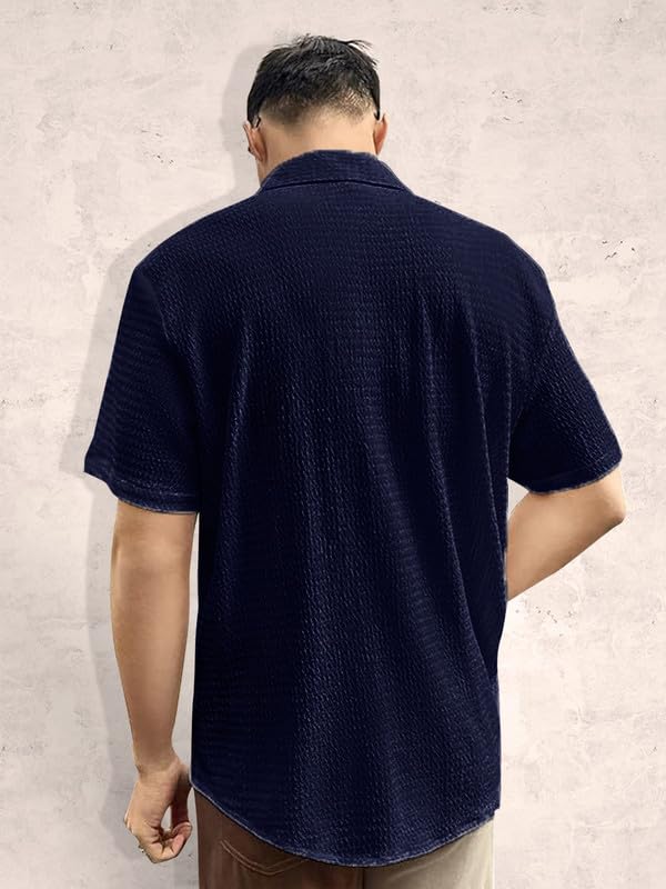 Image of Pinkmint Popcorn Shirt for Men Soild Slim Fit Sleeve Spread Collar Trendy Men Shirt Summer Wear Goa Wear Olive