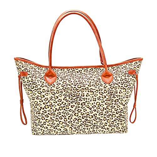 Bolso tote de lona con estampado de leopardo, bolso de hombro grande y práctico para mujeres, con asas resistentes de cuero sintético PU miniatura 1