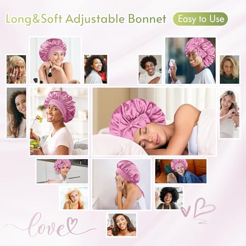 Image of BONNET QUEEN Silk Bonnet for Sleeping Satin Bonnet Hair Wrap Silk Hair Wrap Sleep Night Cap for Women Curly Hair