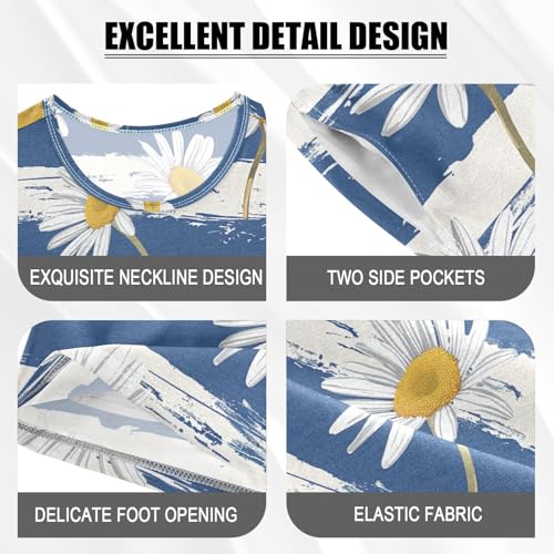 ALAZA Daisy Flowers Blue Stripes Pajama Set Short Sleeve Sleepwear Soft Lounge Nightwear4