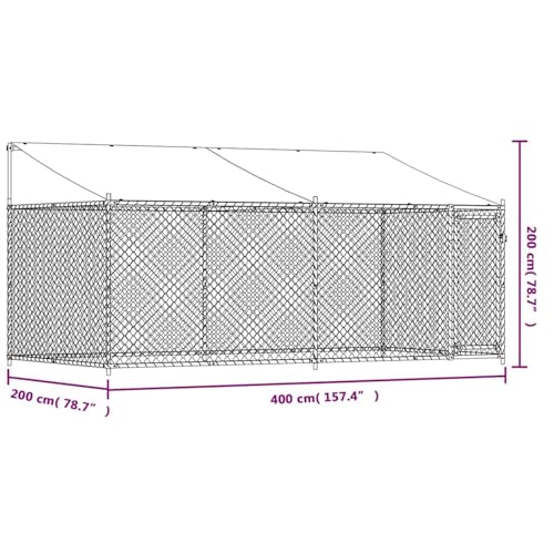 Gecheer Hundezwinger mit Dach und Tür Grau 4x2x2 m Verzinkter Stahl, Hundezwinger Freilaufgehege für große Hunde Garten Camping Outdoor