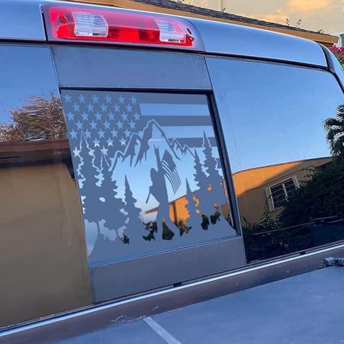 Rear Middle Window Bigfoot American Flag Decal for Truck, Matte Black Flag Decal for Truck, Truck Accessories (Matte Black, for Ford F150 2015-2024)