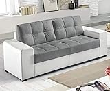 n.3 posti Dafne Italian Design Divano 3 posti. Similpelle Bianco, Tessuto Grigio (cm. 211 x 91 x 89h)