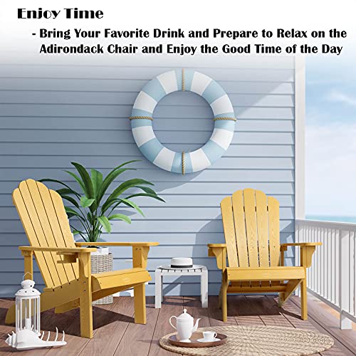 Homehua Adirondack Chair Set Of 2, Adirondack Chair Weather Resistant With Cup Holder, Imitation Wood Stripes, Easy To Assemble, Outdoor Chair For Patio, Backyard Deck, Fire Pit & Lawn Porch - Yellow #TOP5