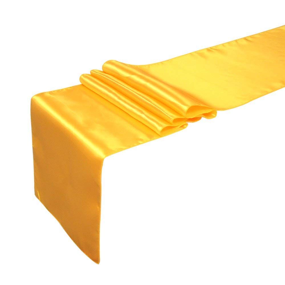 eDecor Pack of 12 Satin Table Runners for Wedding Party Event Banquet Dinning Table Decoration 12 X 108 Inch - Yellow Orange