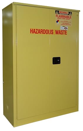 W1045 Hazardous Waste Flammable Storage Cabinet, 18-Gauge Steel, 45 Gal Cap, 2-Door, 2 Adj. Shelf, 65 x 43 x 18, FM Approved, OSHA Reg-Yellow