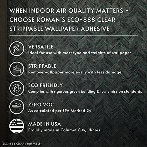 Image of ROMAN's ECO-888 Zero VOC Wallpaper Adhesive, Clear Strippable, 1-Gallon
