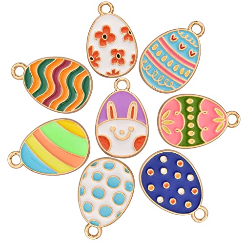 Image of VIDRIO Pack of 80 Easter Eggs Include 8 Patterns Enamel Charms Gold Plated Colored Pendants Accessories for Necklace Bracelet Jewelry Making DIY Crafting