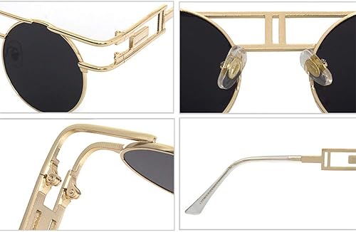 Miniatura 6 de kachawoo Gafas de sol redondas góticas steampunk para hombre, gafas de sol de metal retro, accesorios para mujer