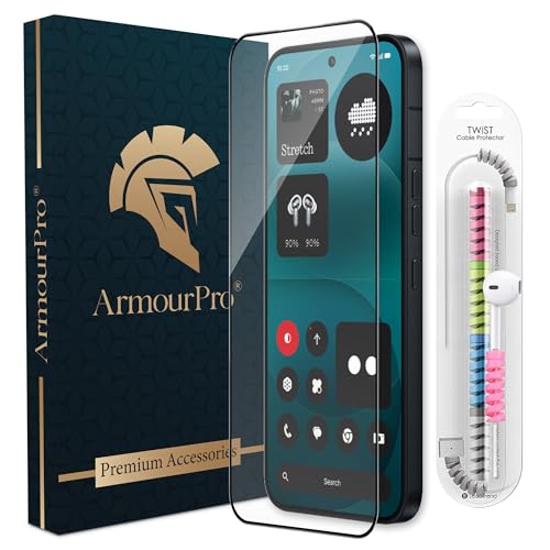 Image of ArmourPro Military-Grade Tempered Glass for Nothing Phone (4A) Pro - 9H Anti Scratch, Edge-to-Edge Coverage, HD Clarity, Smooth Touch, Case Friendly, Easy Installation Kit with Cable Protector