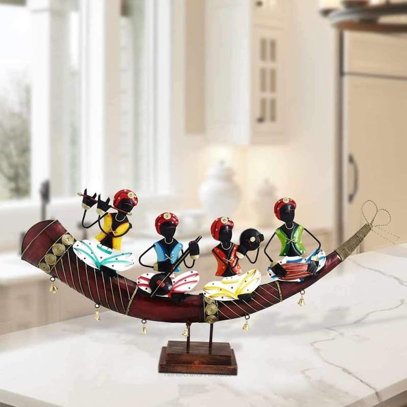 KRA KRAFTEE-Metal Iron (4 MUSICIAN DARBAR DECOR) Sculpture Home/Decorative table decor/Living Room/Home table decor/Office table decor/Cafe etc. Size (30 * 04 * 15 INCH - Multicolor) T126