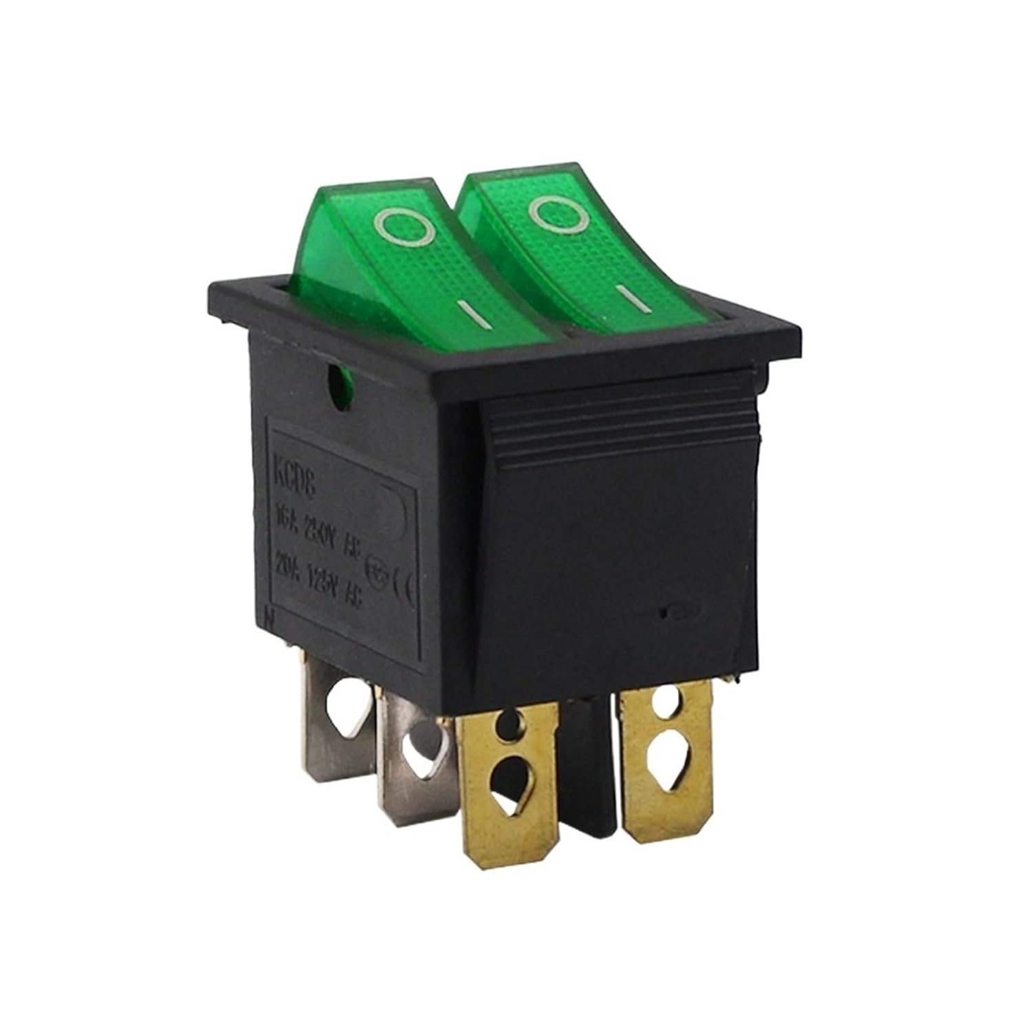 1PCS KCD8 6PIN 16A 250V 20A 125V Double Light Switch Rocker Switch Waterproof ON-Off KCD6 Boat Power Switch(Green)