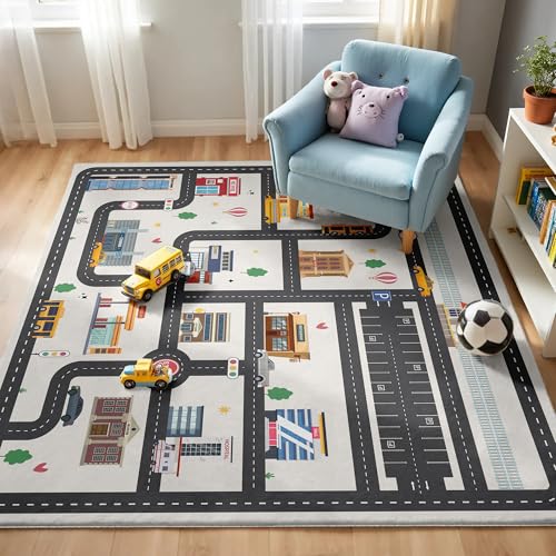 5x7ft Kids City Road Car Play Rug