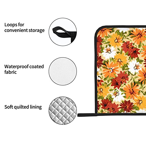 2 Pieces Floral Daisy House Pot Holders For Kitchen Heat Resistant, 2Pc Decorative Flower Pot Holder Set, Fashionable Pot Holders For Kitchen And Baking (Orange) #TOP3