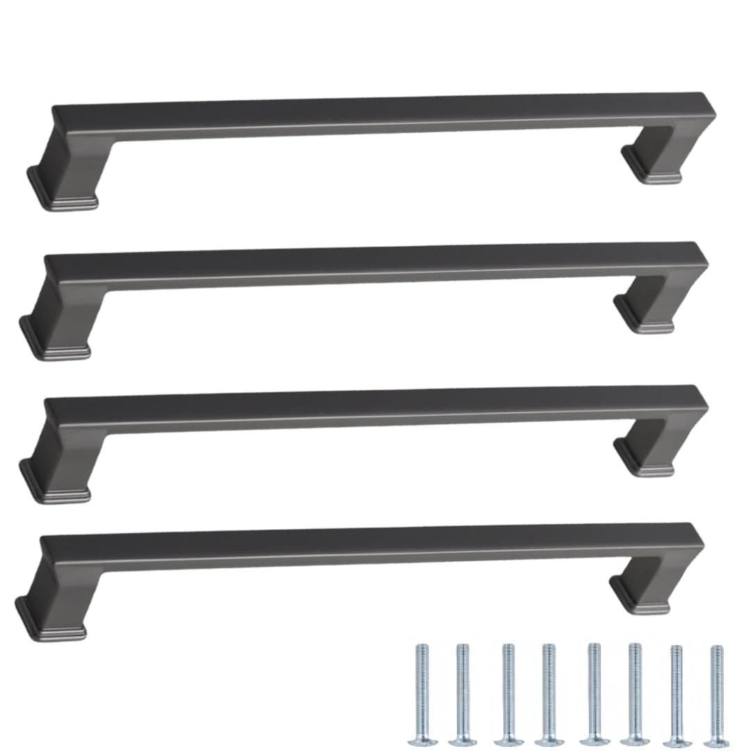 NLQCSXWEP Zinc Alloy Cabinet Bow Handle, Zinc Alloy Cabinet Handles 4 pcs Gray Multiple Sizes Single Hole(8212-192mm)