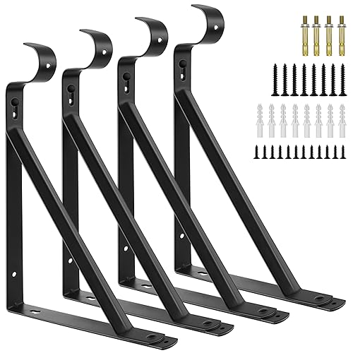Closet Rod Bracket, Black Closet Shelf Bracket with Pole Holder
