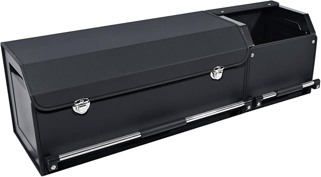 Car Trunk Organizer, Leather Trunk Organizer for SUV with Lid and Sturdy Handle Collapsible Adjustable Storage Black, 41 x 11.4 x 12.2in