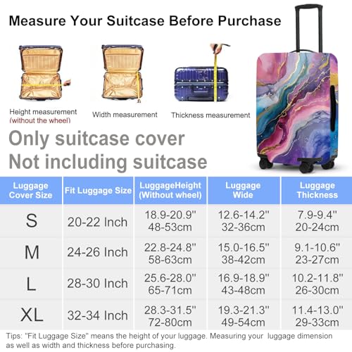 Image of Colorful Marble Texture Luggage Cover, Washable Suitcase Protector Abstract Color Flow Anti-scratch for 24 inch,26 inch Bag
